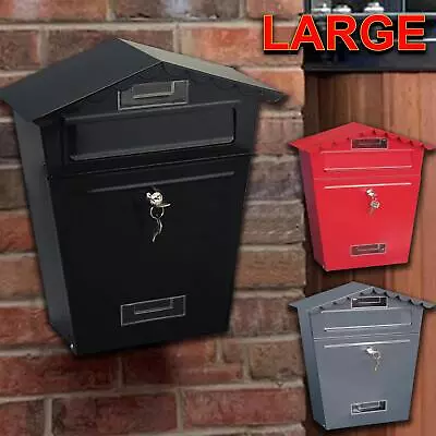 🔥Large Post Box Letter Mail Box Premium Steel Lockable Wall Mount 2 Keys Secure • £19.95