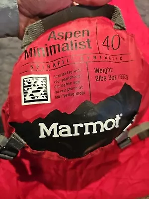 Marmot Aspen Minimalist 40F/40C Sleeping Bag S Reg Left Zip Red Gray EUC • $39.99