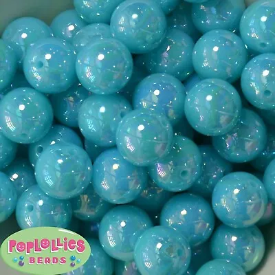 20mm Neon Sky Blue AB Finish  Acrylic Miracle Bubblegum Beads Lot 20 Pc Chunky  • $7.85
