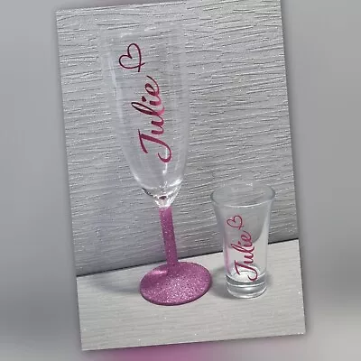 Personalised Champagne Flute And Shot Glass Gift  Birthday 18th 21st 30th • £8.99