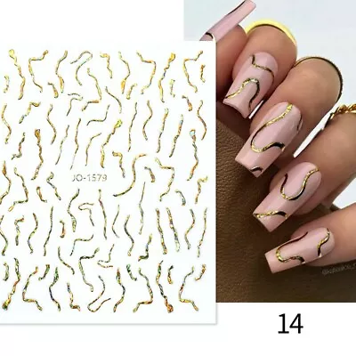 Gold Silver Striping Tape 3D Nail Stickers Geometry Lines Decoration Decals DIY • $0.99