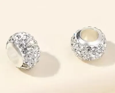 Two White Pave Crystal Charm Spacer Beads • £5.04