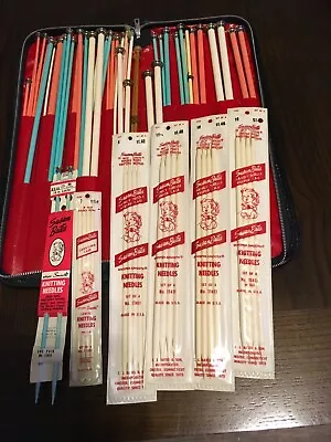 $55 • Buy Large Needlepoint Case Full Of Vintage Knitting Needles Set