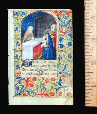 C. 1500 MEDIEVAL BOOK OF HOURS LEAF FRANCE CANDLEMAS -  ILLUMINATED MINIATURE • $2250