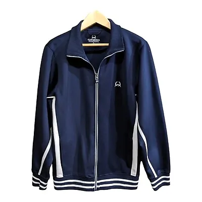 Cinch Jacket Mens XL Soft Shell Bonded Jacket Full Zip Blue White Stripe Track • $27.63