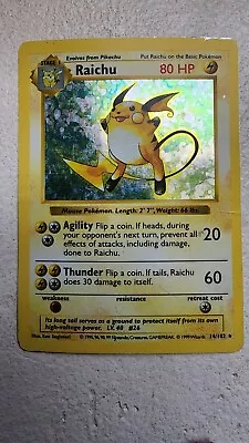 Pokémon TCG Raichu Base Set 14/102 Holo Shadowless Holo Rare • $20.50