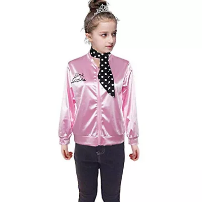 $27 • Buy Kids 50s Grease Pink Lady Satin Jacket Top Fancy Dress Up Costume AU 6- 14 Girl