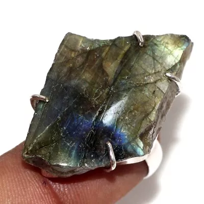 925 Silver Plated-Fiery Labradorite Ethnic Rough Ring Jewelry US Size-6 MJ • $2.99