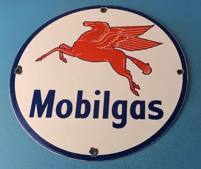 Vintage Mobil Sign - Pegasus Mobilgas Gas Motor Oil Pump Service Porcelain Sign • $141.37