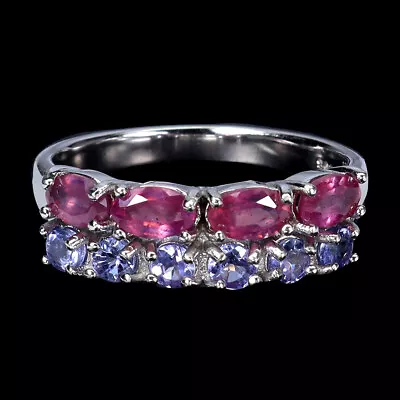 Heated Oval Ruby 5x3mm Tanzanite Gemstone 925 Sterling Silver Jewelry Ring Sz 8 • $38