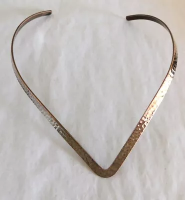 V Shape Hammered Metal Choker Necklace - Silver / Coppery Color  (#D275) • $9.99