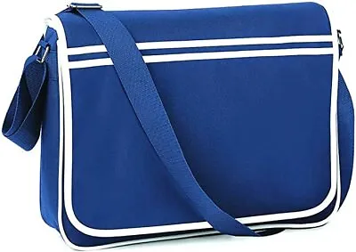 LARGE RETRO MESSENGER BAG Work University College Laptop Shoulder Satchel Blue • £14.45