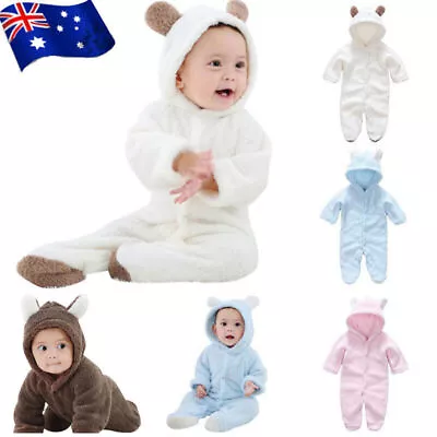 Newborn Baby Kids Boy Girl Bear Hooded Romper Jumpsuit Bodysuit Clothes Outfits • $18.28