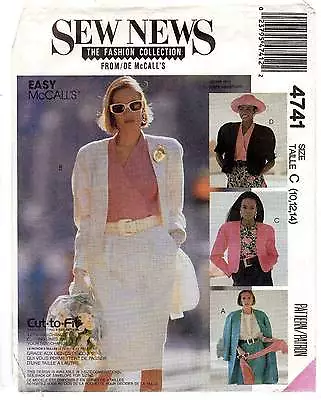McCall's 4741 Loose-fitting Lined Jacket 3 Lengths Sew News 10 12 14 UNCUT FF • $4.73