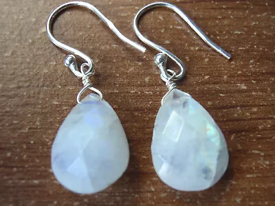 Moonstone 925 Sterling Silver Dangle Faceted Briolette Earrings 7004w • $19.99