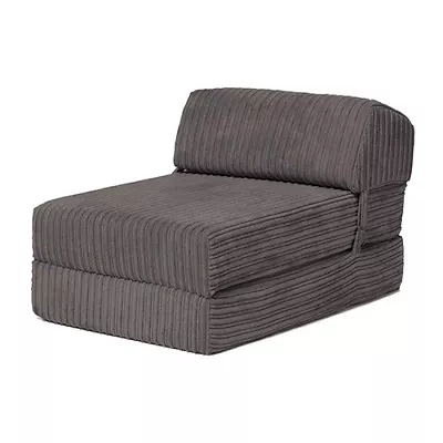 Charcoal Bjorn Jumbo Cord Single Chair Sofa Z Bed Seat Foam Fold Out Futon Guest • £64.97