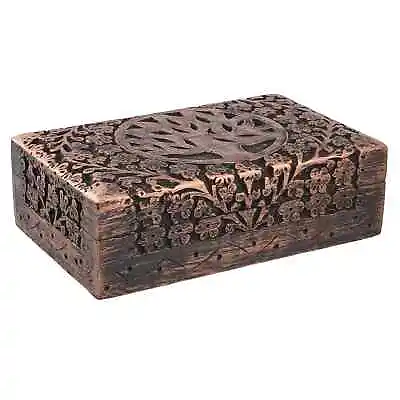 Matte Copper Finished Hand Carved Mango Wooden Jewelry Organizer Box Storage • $17.05