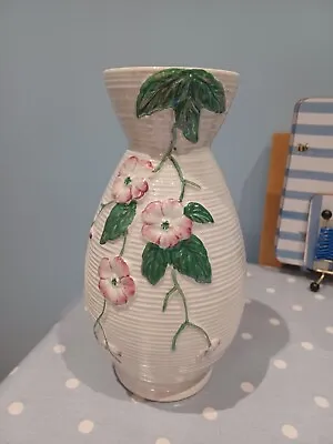 Vintage Art Deco Maling Ribbed Lustre Apple Blossom Vase 23.5cm • £10