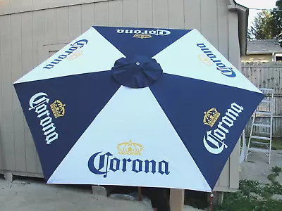 Corona Beer 👑 6 Panel Patio Market Umbrella Blue White Canvas Wood Post 7' Nib • $194.90