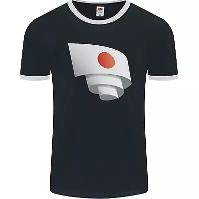 Curled Japan Flag Japanese Day Football Mens Ringer T-Shirt FotL • £8.99