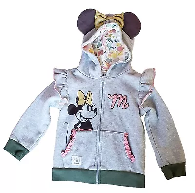 Disney Minnie Mouse Girls Hoodie Sweatshirt Sz 4T Full Zip Gray/Green Gold BOW • $16.99