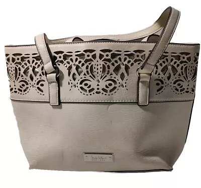 Nicole Miller Faux Leather Shoulder Bag Ivory Cutouts • $15.99