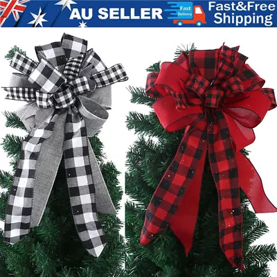 Christmas Tree Top Bow Handing Xmas Ornament Plaid Bowknot Party Wedding Decor • $17.09