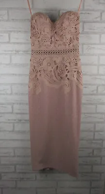 Elle Zeitoune Wormens Pencil Dress Pink Lace 6 Strapless Evening  • $32