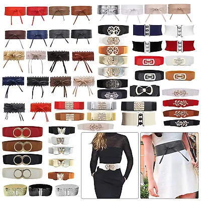 Womens Belt Stretch Elastic Wide Waist Ladies Dress Waistband Metal Buckle Party • £4.89