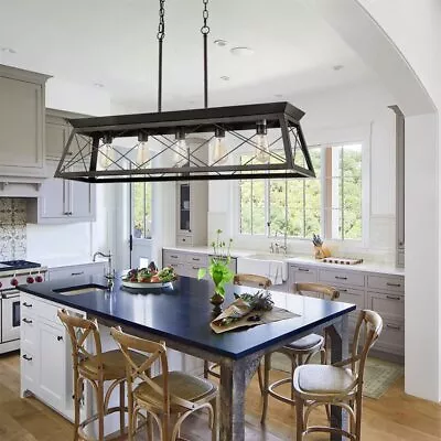 Metal Linear 5-Lights Chandelier Vintage Farmhouse Ceiling Light Pendant Lamps • $110.69