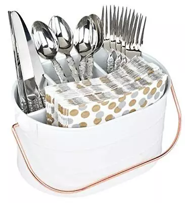 10  X 7  Enameled Metal Utensil Caddy & Countertop Flatware Organizer White • $22.95