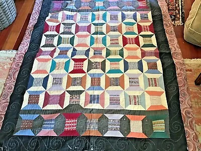 BOW TIE MEMORIES SCRAP VINTAGE QUILT Great Colors Size 52 X 62 Inches • $110