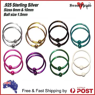 $8.95 • Buy Nose Rings 925 Sterling Silver Bead Hoop Sleeper Earrings Lip Ear Body Piercing