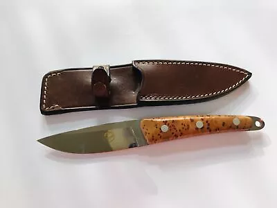 Fox Knives Italy Fixed Blade 639 Knife Burl Wood Leather Sheath Vintage Disconti • $278.01