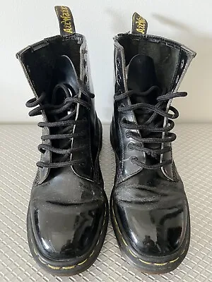 Dr Martens Docs Boots Au7/uk5 Made In England Black Patent Vintage • $55