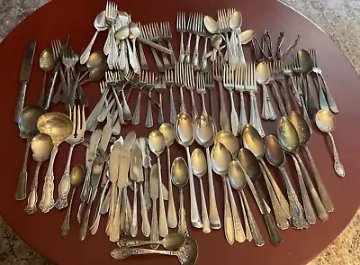 Large Vintage Lot 159 Mixed Silverplate Serving Piece Spoons Fork Tong Victorian • $19.99