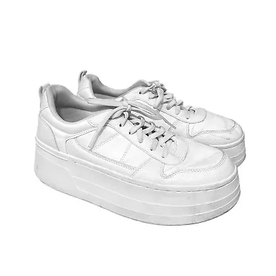 ZARA | White Mega Platform Lace Up Athletic Minimalist Sneakers Size 7.5 • $19.95