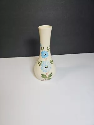 VTG 1979 FTD Ceramic Bud Vase 8.25  Hand Painted Blue Floral Flower Botanical • $5.99