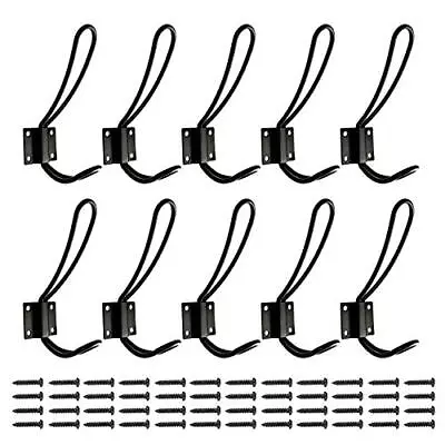 10 Pack Rustic Entryway Hooks Black Wall Mounted Vintage Double Coat Hangers • $14.73