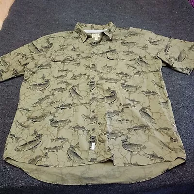 Vintage Cabelas Fishing Shirt Adult 2XL XXL Tall Vented Long Sleeve Fish Print • $8.99