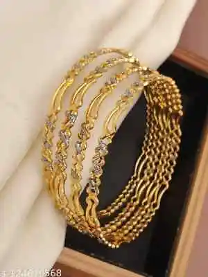 Indian Bollywood Ethnic 4PC 22k Gold Plated Jewelry Fashion Bangles Bracelet Set • $16.14