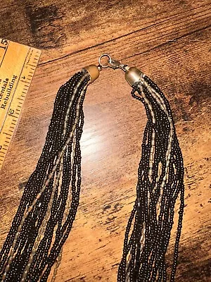 Vintage Metal Beads Multi Strand Black Necklace With Clasp • $16