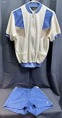 Vintage 70s Jantzen Terry Cloth Full Zip Shirt + SHORT Set 34 M Made In USA • $69