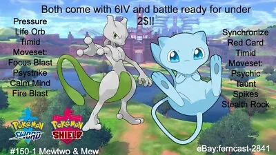 $2 • Buy Pokemon Sword And Shield Shiny Mewtwo And Mew Bundle 6IV Battle Ready