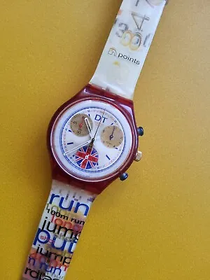 Vintage 1996 Swatch Watch UK Olympics Chrono SCZ105 DALEY THOMPSON Working • $48