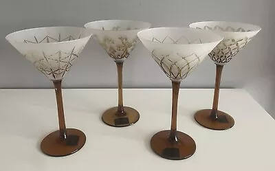 Mikasa  Cheers Artistry  Martini Glasses - Tapestry Amber Gold Frosted SET OF 4 • $59.99