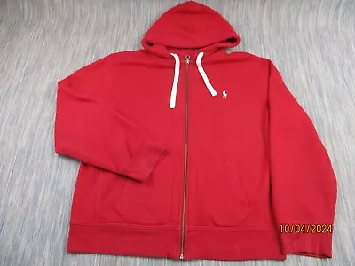 Polo Ralph Lauren Hoodie Mens Extra Large Red Full Zip Pony Logo Heavy Weight • £34.77