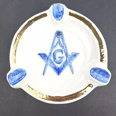 Freemason Masonic Ceramic Vintage Ashtray White And Blue Gold Trim 5  Signed • $19.98