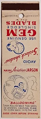 Naval Aviation JARGON  BALLOONING  GEM BLADES Vintage Matchbook Cover • $4.99