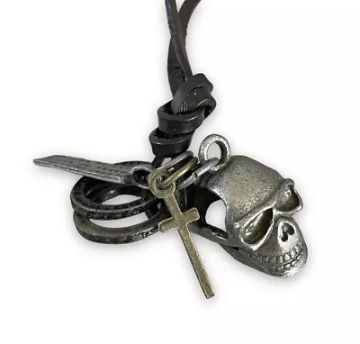 Skull Cross & Payer Pendant On Cord Mens Boys  Necklace • £2.50